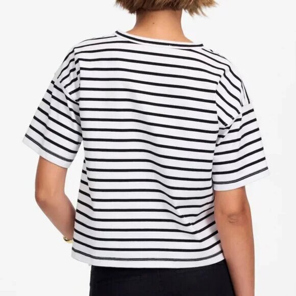 Madewell Everyday Boxy Crop Tee White Black Stripes Size XXS NWT - Picture 3 of 8